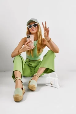 Hot Boto Espadryle Sandały Z Dżetami Zielone Lillian