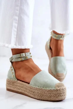 Hot Boto Espadryle Sandały Z Dżetami Zielone Lillian