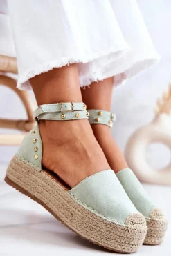 Hot Boto Espadryle Sandały Z Dżetami Zielone Lillian