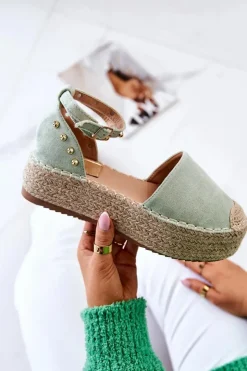 Hot Boto Espadryle Sandały Z Dżetami Zielone Lillian