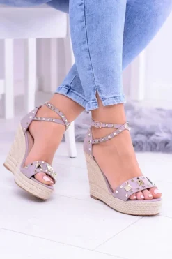 Damskie Boto Fioletowe Sandały Na Koturnie Espadryl Ćwieki Dżety Narumi