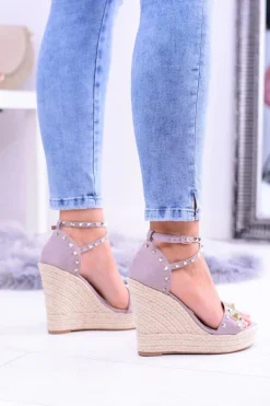 Damskie Boto Fioletowe Sandały Na Koturnie Espadryl Ćwieki Dżety Narumi