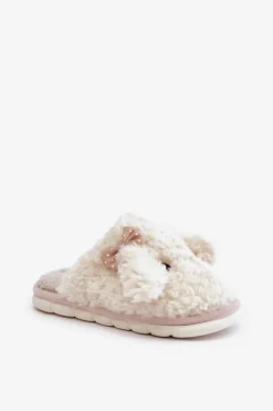 Boto Kapcie Klasyczne*Futrzane Ciepłe Kapcie Damskie Beżowe Falinivia