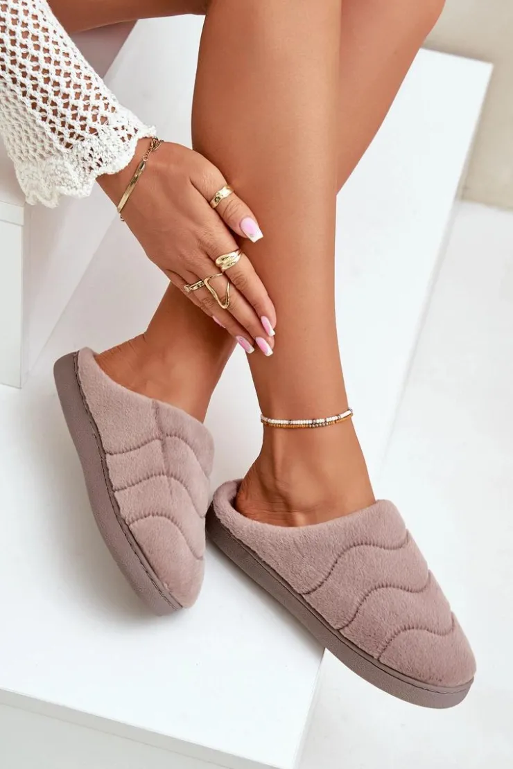 Boto Kapcie Klasyczne*Futrzane Ciepłe Kapcie Damskie Brązowe Vamirae