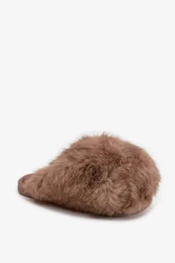 Outlet Boto Futrzane Kapcie Damskie Brązowe Iseline Brązowy