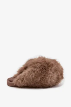 Outlet Boto Futrzane Kapcie Damskie Brązowe Iseline Brązowy