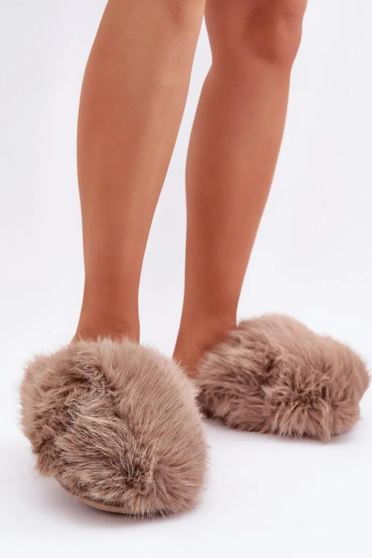 New Boto Futrzane Kapcie Damskie Ciemnobeżowe Wladisa Beżowy