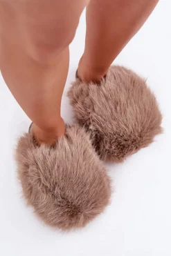 New Boto Futrzane Kapcie Damskie Ciemnobeżowe Wladisa Beżowy