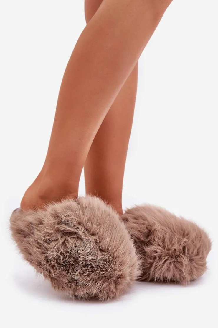 New Boto Futrzane Kapcie Damskie Ciemnobeżowe Wladisa Beżowy