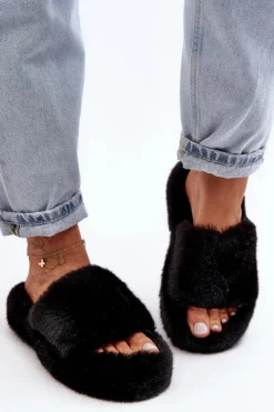 Damskie Boto Futrzane Kapcie Damskie Czarne Biella