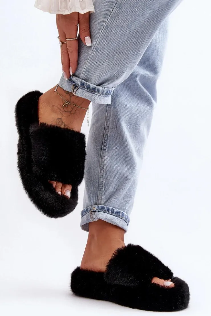 Damskie Boto Futrzane Kapcie Damskie Czarne Biella