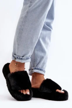Damskie Boto Futrzane Kapcie Damskie Czarne Biella