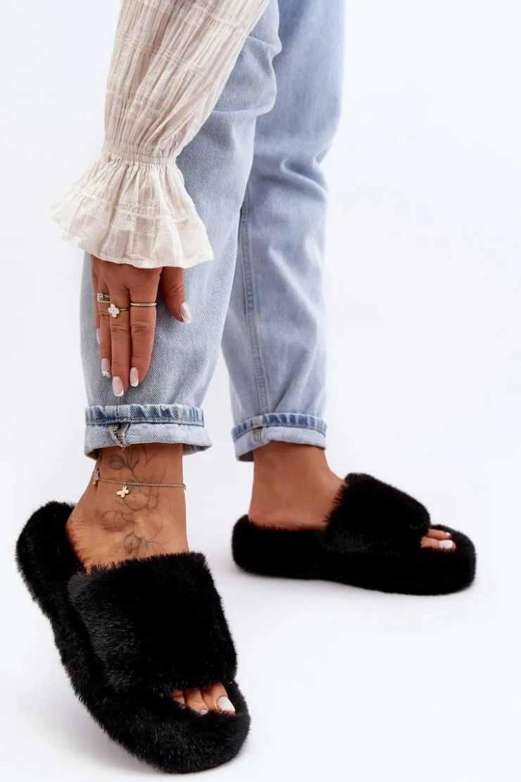 Damskie Boto Futrzane Kapcie Damskie Czarne Biella