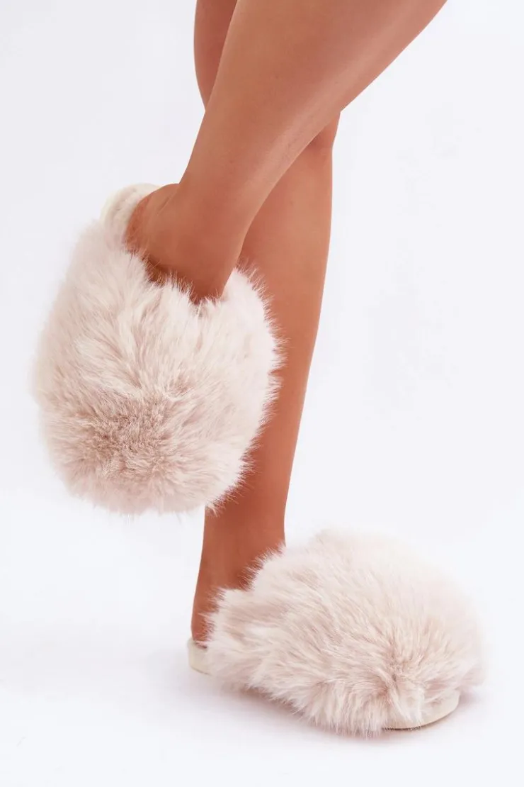 Boto Kapcie Klasyczne*Futrzane Kapcie Damskie Jasnobeżowe Wladisa Beżowy