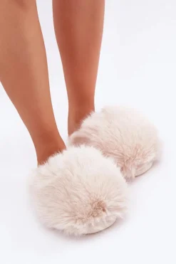 Boto Kapcie Klasyczne*Futrzane Kapcie Damskie Jasnobeżowe Wladisa Beżowy