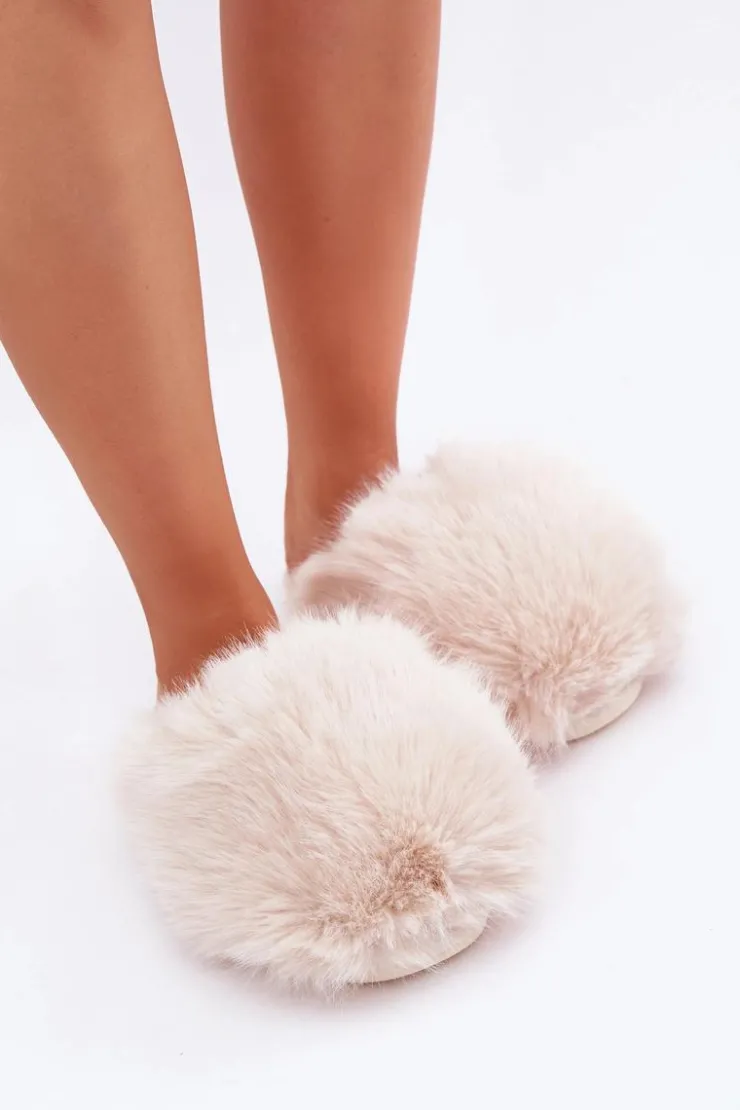 Boto Kapcie Klasyczne*Futrzane Kapcie Damskie Jasnobeżowe Wladisa Beżowy