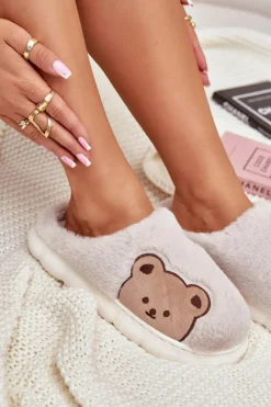 Boto Kapcie Klasyczne*Futrzane Kapcie Damskie Misie Beżowe Firedi Beżowy