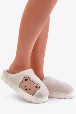 Boto Kapcie Klasyczne*Futrzane Kapcie Damskie Misie Beżowe Firedi Beżowy