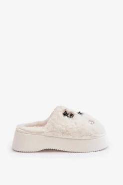 Boto Kapcie Klasyczne*Futrzane Kapcie Damskie Na Grubej Podeszwie Z Przypinkami Jasnobeżowe Zintoria
