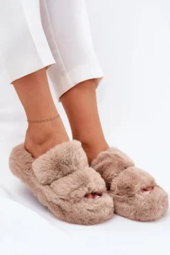 Damskie Boto Futrzane Kapcie Damskie Na Platformie Khaki Talfedi