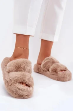 Damskie Boto Futrzane Kapcie Damskie Na Platformie Khaki Talfedi