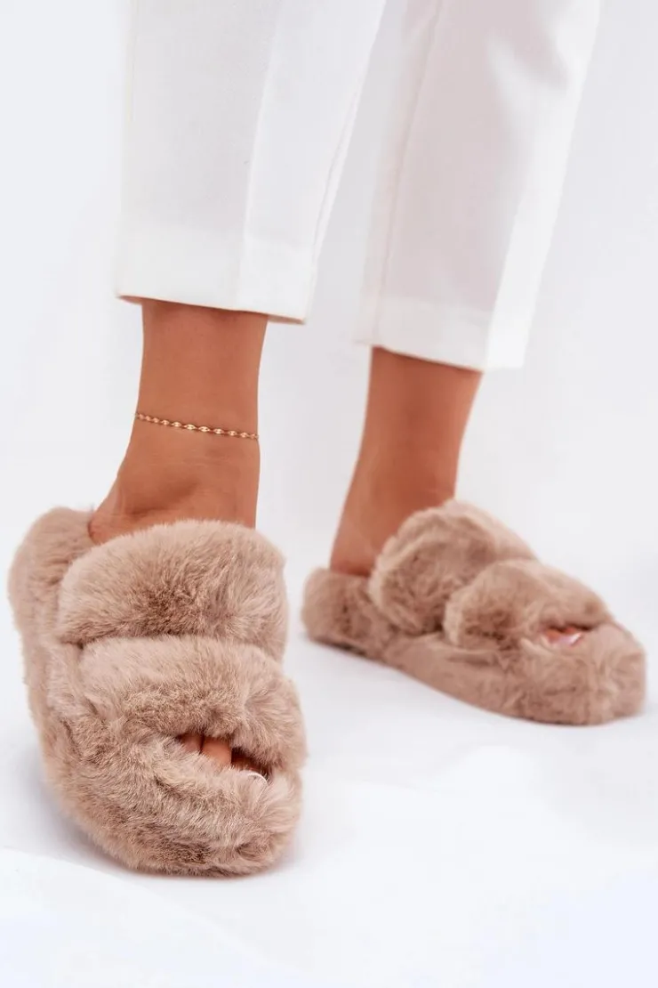 Damskie Boto Futrzane Kapcie Damskie Na Platformie Khaki Talfedi