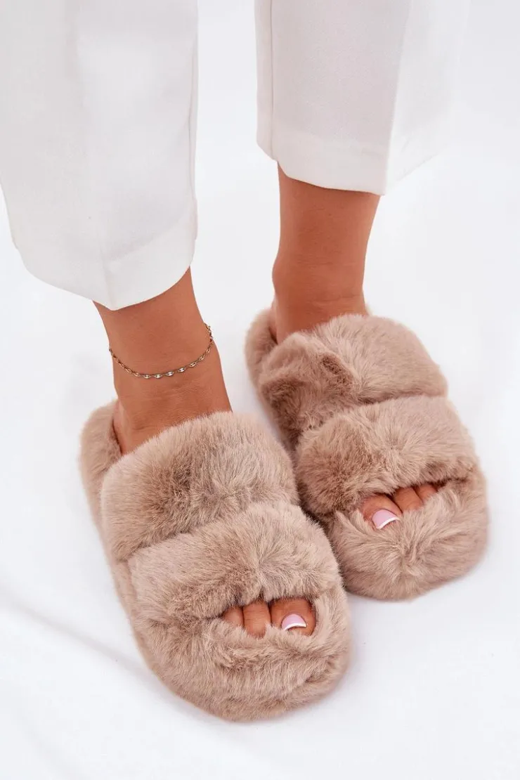 Damskie Boto Futrzane Kapcie Damskie Na Platformie Khaki Talfedi