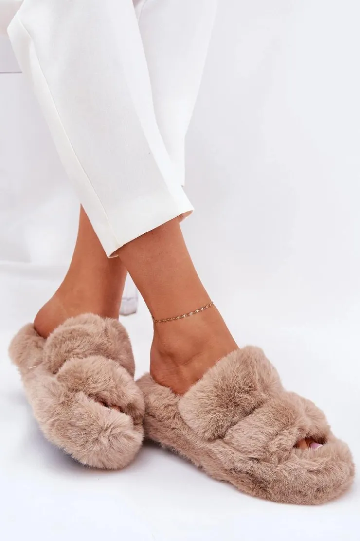 Damskie Boto Futrzane Kapcie Damskie Na Platformie Khaki Talfedi