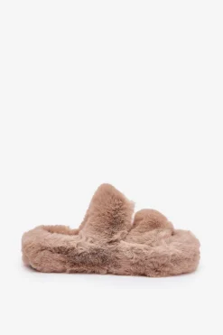 Damskie Boto Futrzane Kapcie Damskie Na Platformie Khaki Talfedi