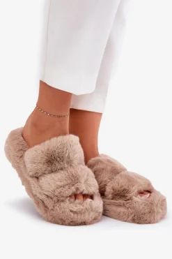 Damskie Boto Futrzane Kapcie Damskie Na Platformie Khaki Talfedi