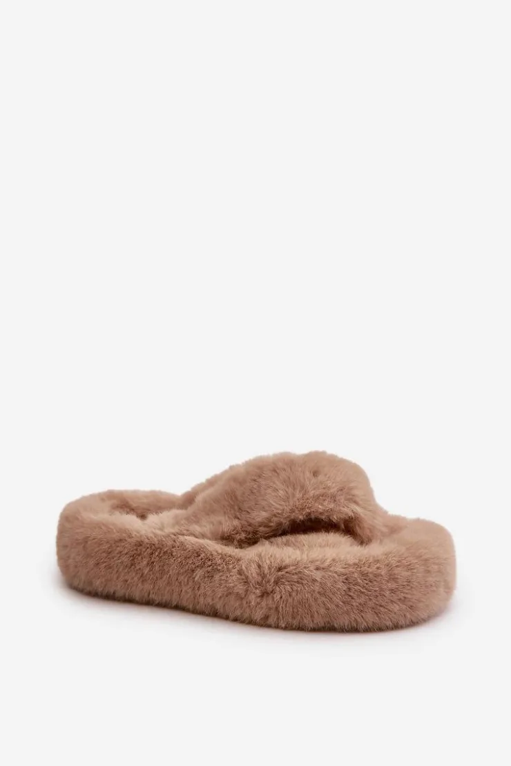 Sale Boto Futrzane Kapcie Damskie Na Grubej Podeszwie Beżowe Lavitera Beżowy