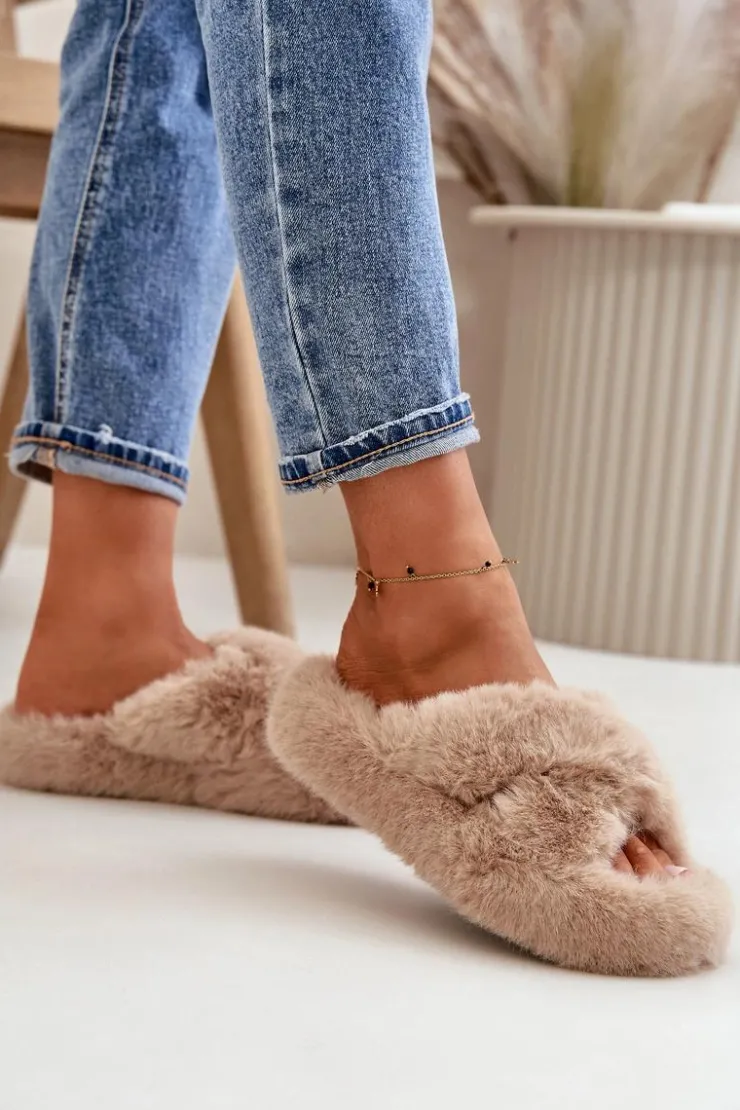 Sale Boto Futrzane Kapcie Damskie Na Grubej Podeszwie Beżowe Lavitera Beżowy