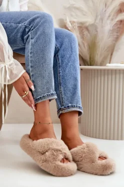 Sale Boto Futrzane Kapcie Damskie Na Grubej Podeszwie Beżowe Lavitera Beżowy