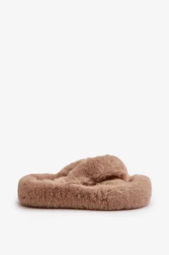 Sale Boto Futrzane Kapcie Damskie Na Grubej Podeszwie Beżowe Lavitera Beżowy