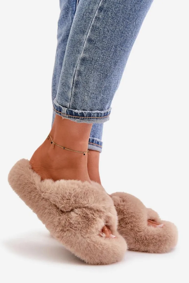 Sale Boto Futrzane Kapcie Damskie Na Grubej Podeszwie Beżowe Lavitera Beżowy