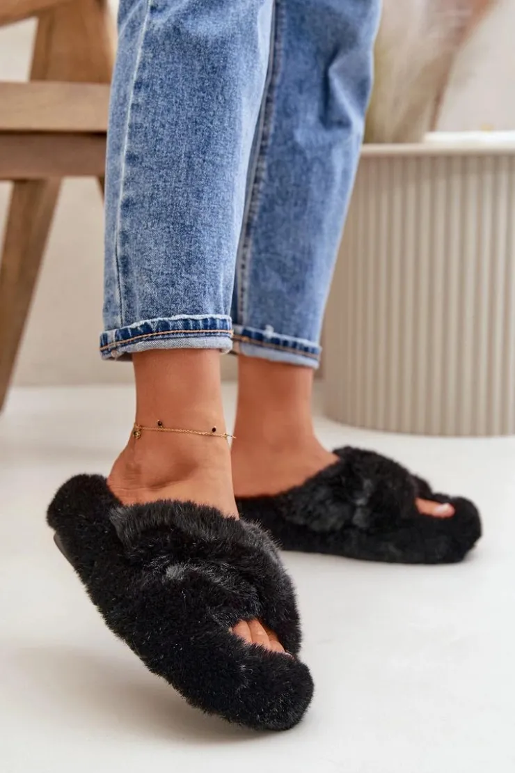 Damskie Boto Futrzane Kapcie Damskie Na Grubej Podeszwie Czarne Lavitera