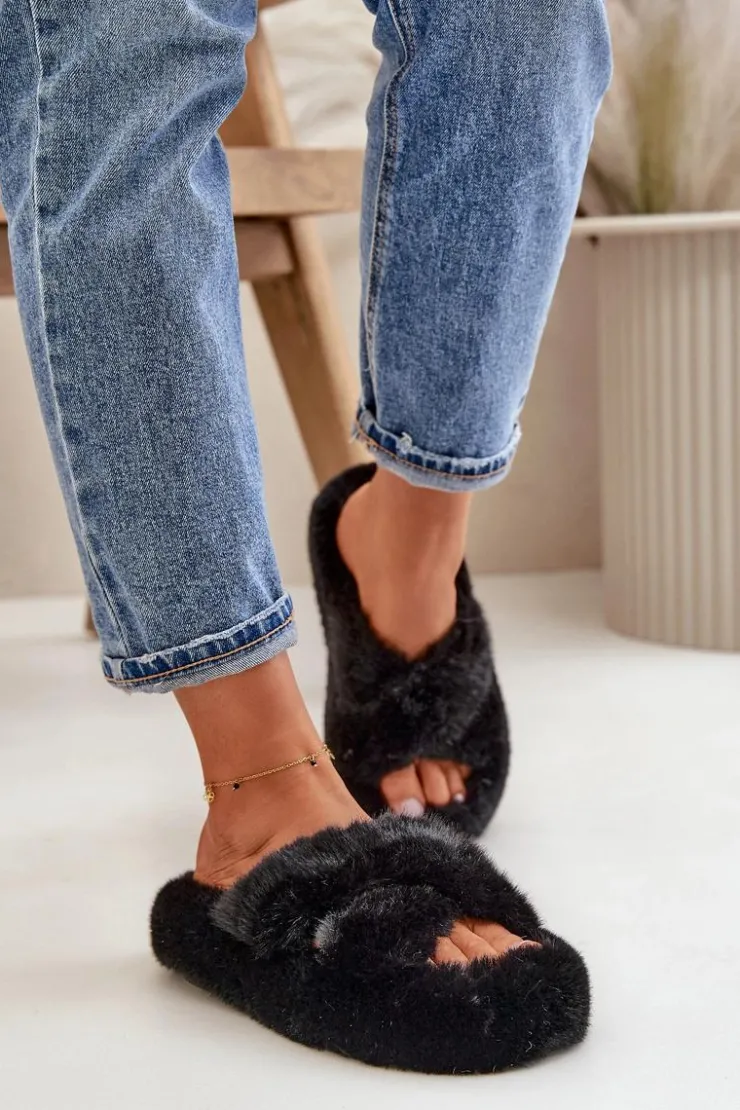 Damskie Boto Futrzane Kapcie Damskie Na Grubej Podeszwie Czarne Lavitera