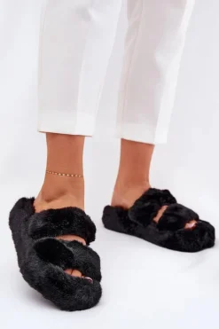 Damskie Boto Futrzane Kapcie Damskie Na Platformie Czarne Talfedi