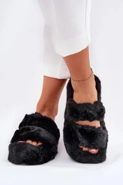 Damskie Boto Futrzane Kapcie Damskie Na Platformie Czarne Talfedi