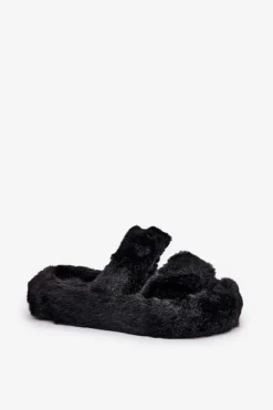 Damskie Boto Futrzane Kapcie Damskie Na Platformie Czarne Talfedi