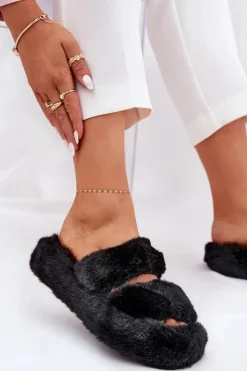 Damskie Boto Futrzane Kapcie Damskie Na Platformie Czarne Talfedi