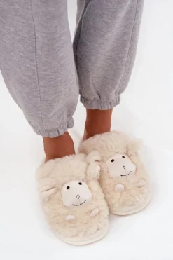 Boto Kapcie Klasyczne*Futrzane Kapcie Damskie Owieczki Beżowe Sylline