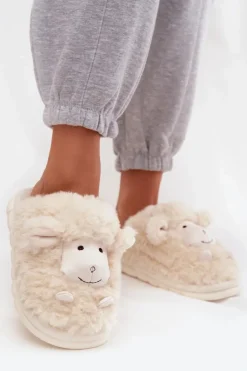Boto Kapcie Klasyczne*Futrzane Kapcie Damskie Owieczki Beżowe Sylline
