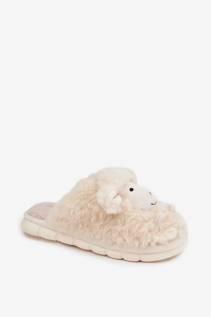 Boto Kapcie Klasyczne*Futrzane Kapcie Damskie Owieczki Beżowe Sylline