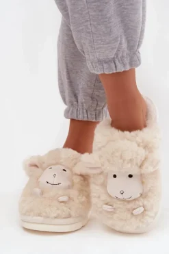 Boto Kapcie Klasyczne*Futrzane Kapcie Damskie Owieczki Beżowe Sylline