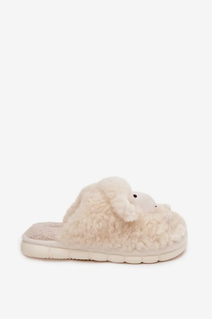 Boto Kapcie Klasyczne*Futrzane Kapcie Damskie Owieczki Beżowe Sylline