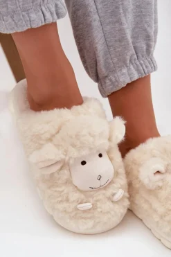 Boto Kapcie Klasyczne*Futrzane Kapcie Damskie Owieczki Beżowe Sylline