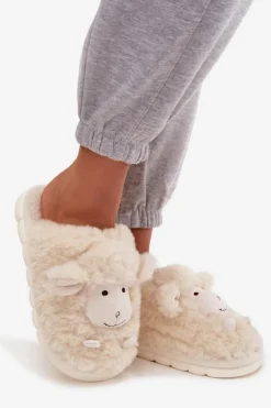 Boto Kapcie Klasyczne*Futrzane Kapcie Damskie Owieczki Beżowe Sylline