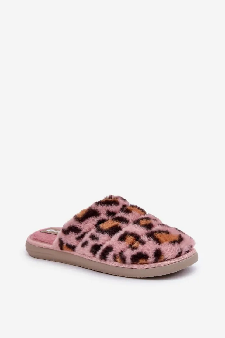 Sale INBLU Futrzane Kapcie Damskie Panterka EK000008 Różowe Różowy