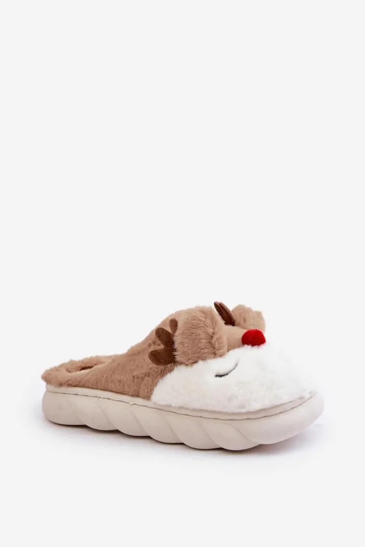 Damskie Boto Futrzane Kapcie Damskie Z Motywem Renifera Brązowe Wistira